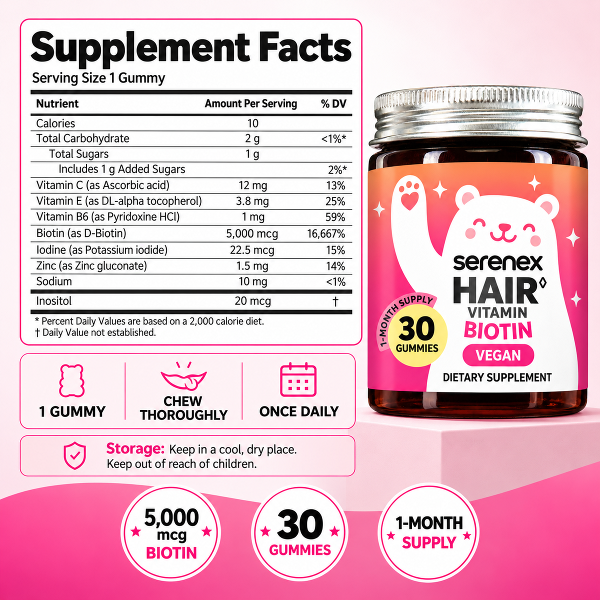 Serenex Hair Biotin Gummies